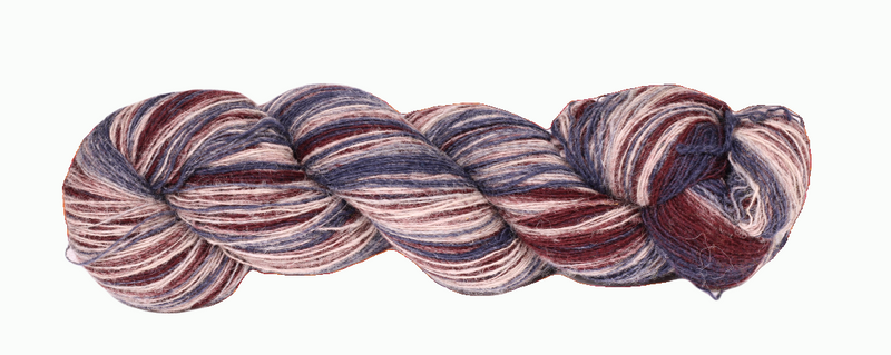 Artistic 1 ply Estonian lambwool c. wine with grey and jeans