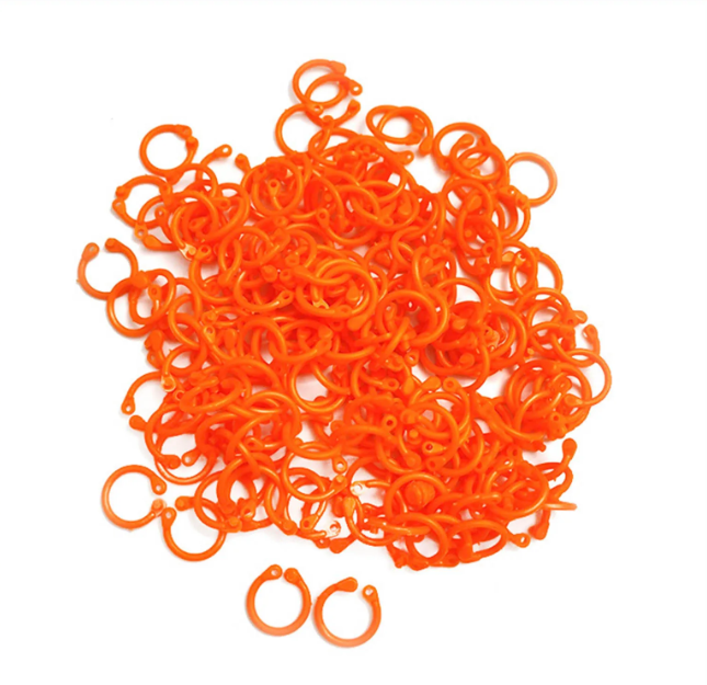 Silmuste märgistamise aasad, oranžid ringid kudujatele, pakis 10 tk, ideaalne kudumistehnika jaoks.