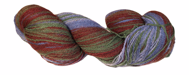 Artistic 2 ply multicolored wool yarn from Estonia c. blue with green and brown