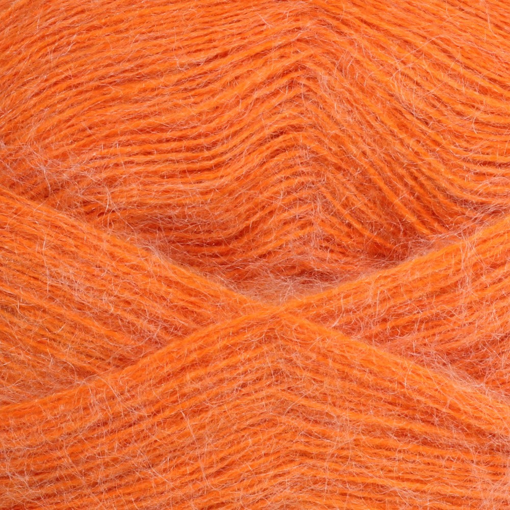 Midara Angora 2´ - mohäär villaga in vibrant orange color, showcasing its soft, fluffy texture.