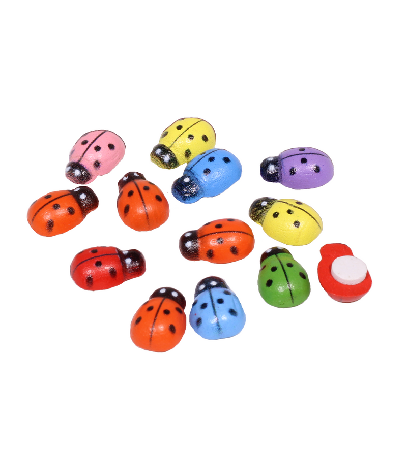 Different color wooden ladybugs