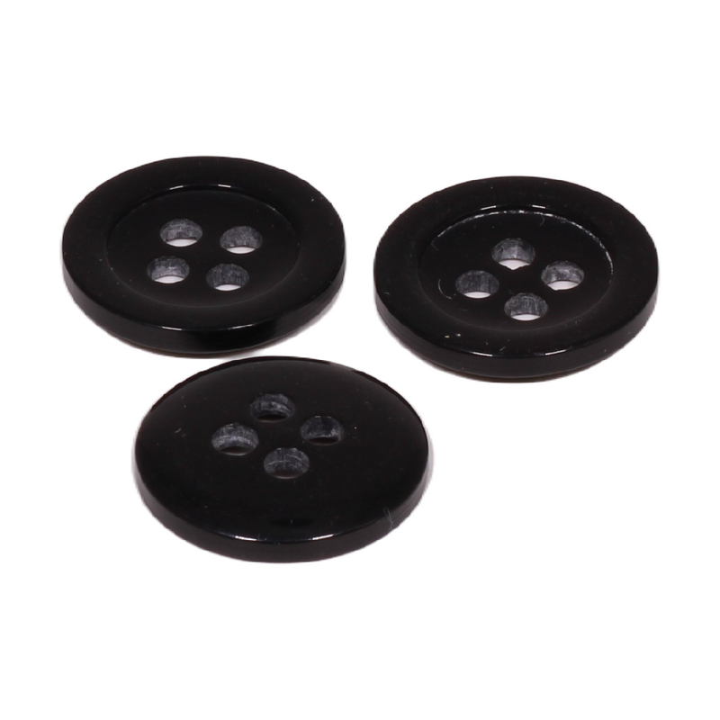 Black, decorative, 4-hole button, 30 mm